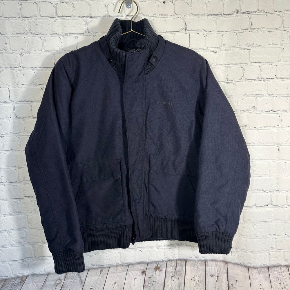 Carhartt Cordura Bomber Jacket Mens Small Navy Blue Nylon Quilted Lined Workwear